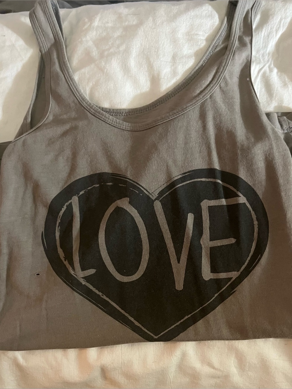 No Boundaries Gray Tank Top with Black Heart LOVE Graphic